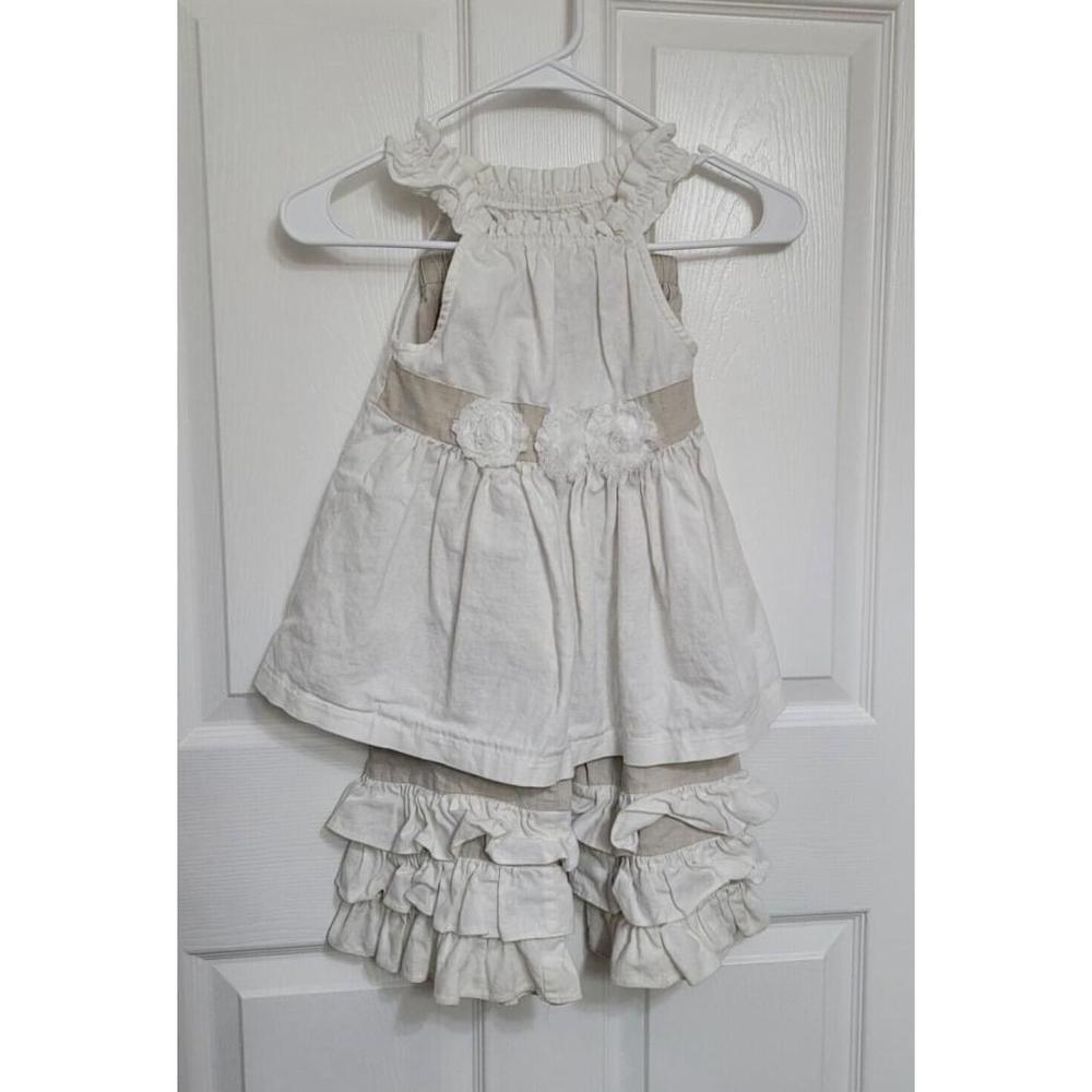Anvy Kids White And Tan Ruffle‎ Crop Pants And Top Size 6